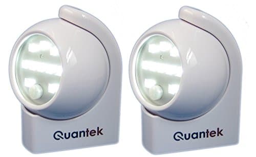 Pack of 2 Quantek 10 LED Super Bright Automatic Wireless Motion Activated Battery Powered Night Light - Hallway Light - Porch Light - With Built In Day / Night Light Sensor