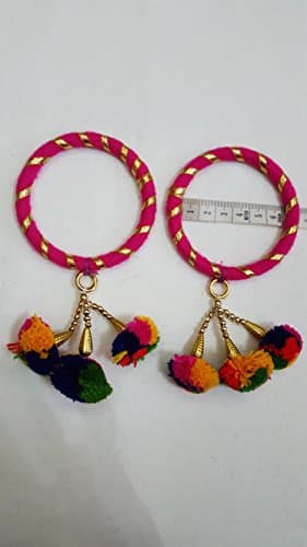 HANDMADE - POM POM BANGLE BRACELET SET - Pink