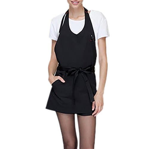 Opromo (Price/each) Adjustable Bib Apron with One Front Pocket, V-Neck Tuxedo-Black-Short