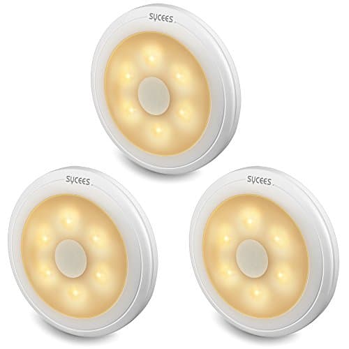 SYCEES LED Magnetic Touch Sensor Dimmable Night Light 3 Pieces Battery Operated / Touch-activated switch/ Slim size/ Stick-Anywhere / Upgraded Version / 2700K With 6 x self-adhesive Metal Plates and pads (warm white)