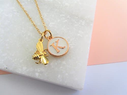 Gold Bee and Initial Necklace Personalised Gift