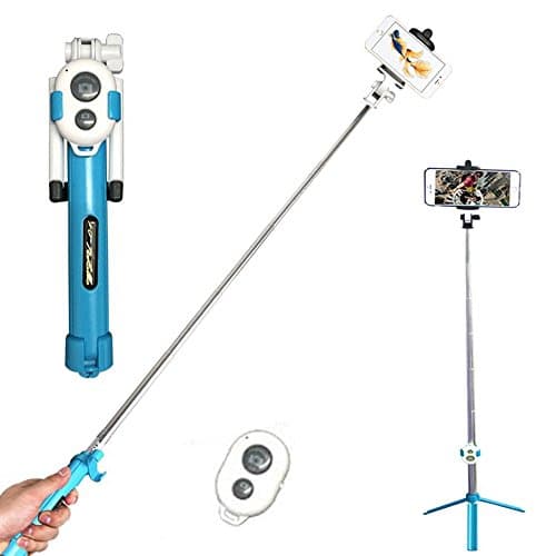 GCBTECH Selfie Stick with tripod, mobile phone adapter, Bluetooth remote control photo for iPhone, Android, Samsung and other smartphones - Blue