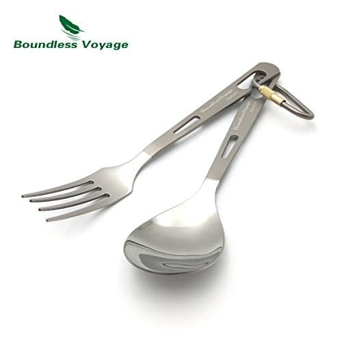Kimtime Titanium 2 Piece Fork and Spoon Set Healthy &amp; Eco-Friendly Extra Strong Ultra Lightweight Titanium Cutlery,Knife Fork Spoon Chopsticks  Utility Cutlery Set, For Home Use/Travel Outdoor/Camping