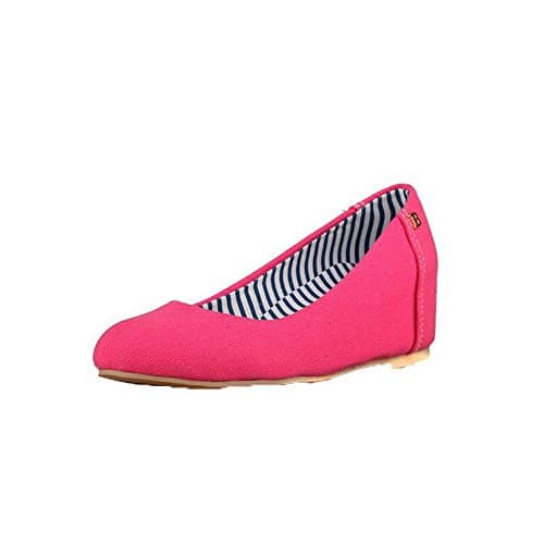 Odomolor Women's Pull-On Round-Toe Kitten-Heels Fabric Solid Pumps-Shoes, Rosered, 44