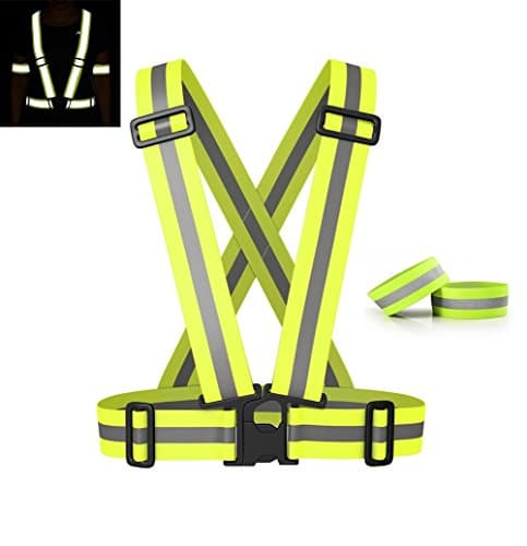Elastic Reflective Running Vest with 2 pack Reflective Arm Bands for Cycling, Motorcycle, Walking, Jogging (Arm Bands)