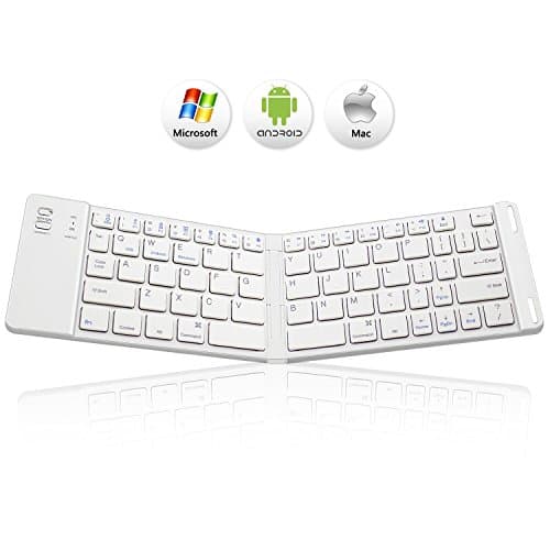 Foldable Bluetooth Keyboard, SHEKAR Wireless Portable Folding Bluetooth 3.0 Keyboard Mini for iOS, Android, Windows, PC, Tablets and Smartphone- Silver