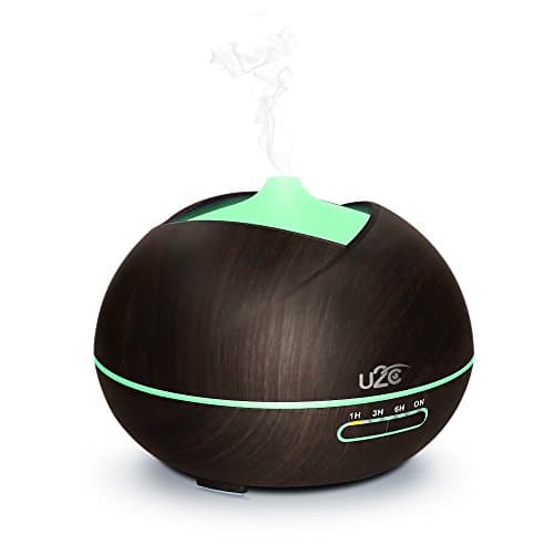 U2C Aromatherapy Diffusers 450ml Wood Grain Cool Mist Humidifiers,4 Timer Setting,Auto Timer, Sleep Mode, Waterless Auto Shut-off Electric Aromatherapy oils diffuser humidifier for Home Bedroom Baby Room Study Yoga(3 Pin UK Plug)