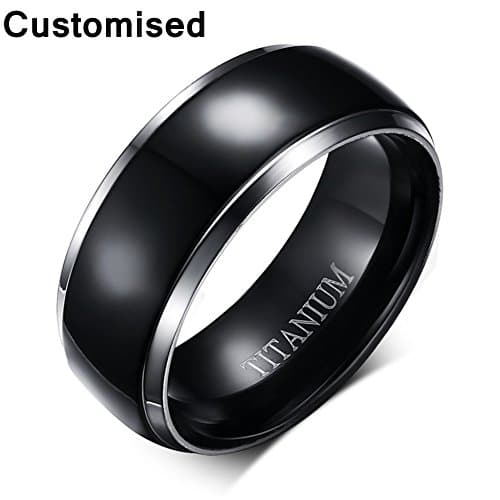 Customize Personalized Engraving 8mm Pure Black Simple Titanium Band Ring Wedding Engagement Promise Band Ring for Men Women,Christmas/Birthday/Valentine's Day Gift