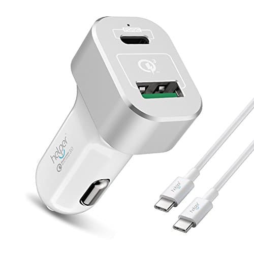 USB Type C Car Charger, 63W Quick Charge 3.0 QC3.0 USB + PD Type C Car Charger Phone Power Adapter High Speed for New MacBook Pro,Chromebook,Samsung Galaxy S8/S7/S6,iPhone X, iPad (white-silvery)