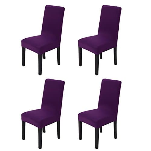 Hemons 4pcs Solid Color Stretchy Removable Washable Chair Covers Ceremony Hotel Dining Room Kitchen Bar Dining Seat Cover Restaurant Wedding Part Decor (Purple)