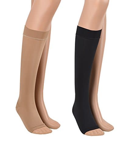 23-32 mmHg ASSISTICA® Medical Compression Socks, Class 2 Open Toe Knee High Stockings (170-182 cm/Large, Black)