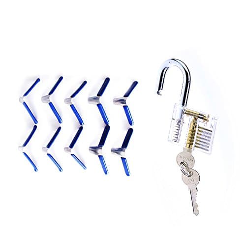 DBH 10pcs Lock Pick Shim with Transparent Practice Lock,Beginer Training Set