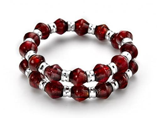 Ruby Red Effect Glass Silver Beaded Bangle