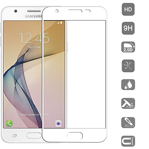 Anzhao Premium Tempered Glass [Full Coverage] Screen Protector [0.26mm 9H] for Samsung Galaxy J7 Prime (White)