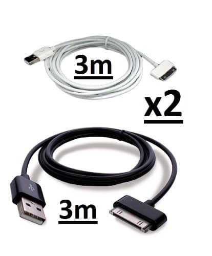 NoveltyThunder - 2 x Cable, 1 Black &amp; 1 White 3M Extra Long 3 Meters 3 Metres Data Sync USB Charger Cable Lead For Samsung Galaxy Note 10.1 N8000 N8110 SAMSUNG GALAXY TAB 2 10.1 P5110 &amp; 7.1