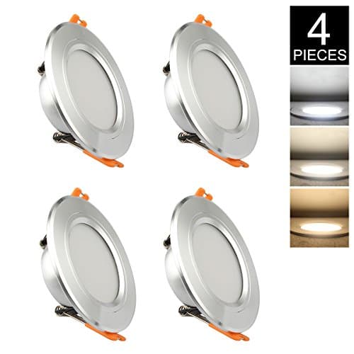 B2ocled 3-Color Changeable LED Downlights Round Recessed Ceiling Panel Lights Spotlights 4 Packs Silver