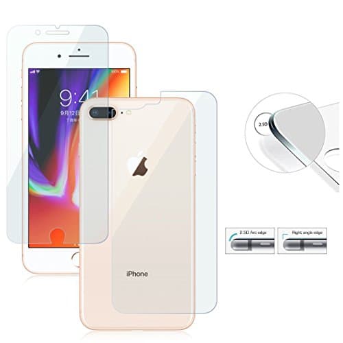 Front and Back Screen Protector For iPhone 8/7, 8/7 Plus, 6s. 6s Plus &amp; 5 - Front + Back Rear [9H Hardness 0.26 mm 2.5D] Premium Ultra-Clear Anti Scratch/Bubble Free Tempered Glass Case Cover (For iPhone 8 Plus)