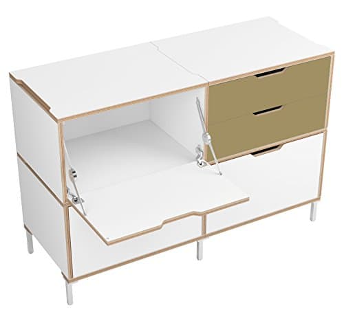 Sylvi Sideboard unit with two White Soft Close Single Drawer, a pair of Mocha Soft Close Half Drawers, and a Mocha Door