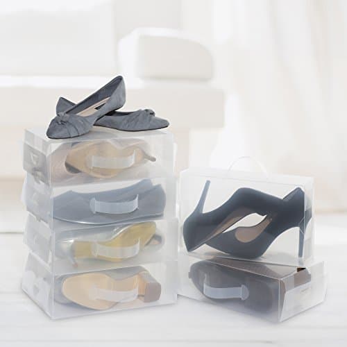 Ladies Womens Mens Clear Shoe Boxes Stackable Plastic Storage Foldable Trainers Box Set Organiser (Set Of 6)