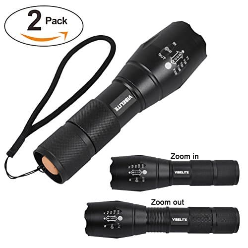 2 Pack Tactical Super bright LED Flashlight Torch, Adjustable Focus,5 Models Zoomable Torch