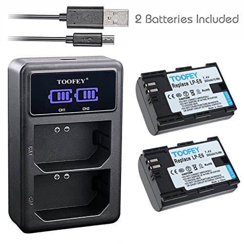 TOOFEY® 2x LP-E6 LP-E6N Battery + LCD Display Dual USB Charger for Canon EOS 60D 60Da EOS 70D XC10 EOS 5D Mark II 5D Mark III 5D Mark IV, EOS 5DS 5DS R, EOS 6D 7D Mark II, BG-E14 BG-E13 BG-E11 BG-E9 BG-E7 BG-E6