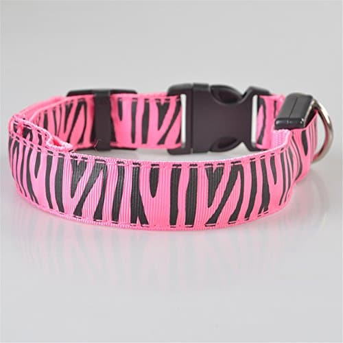 Pet LED luminous dog collar large and medium-sized small dog collar dog supplies zebra stripes,Pink,M
