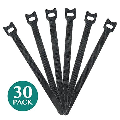Reusable Fastening Cable Ties,30 Pcs , Durable Microfiber Nylon Cloth 20 cm / 8 Inch Hook and Loop Cord Wraps, Durable Cable Organizer &amp; Management, Black