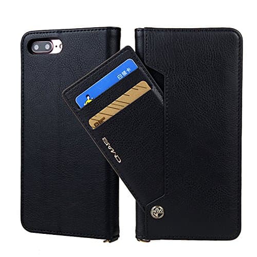 iPhone 7 Plus Case, iPhone 8 Plus Case, CMai2 PU Leather Litchi Pattern Flip Wallet Shcokproof Cover Shell with Book Style Card Slots Stand Feature for iPhone 7 / 8 Plus ( 5.5 Inch, Black)