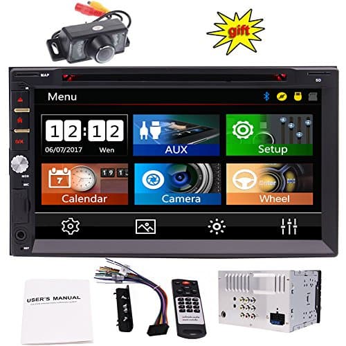 EinCar Car Stereo In Dash Double 2 Din Headunit Autoradio with 7 Inch Capacitive Touch Screen with High Resolution support Bluetooth FM AM RDS AUX USB SD Subwoofer Steering Wheel Control included Rear Camera