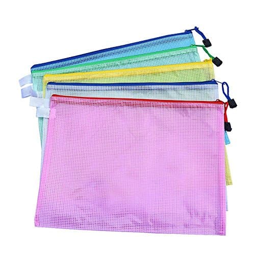 5 Pcs Plastic Zip Document Filing Folder Bag Storage Pouch with A4 Size Paper, Zippered Waterproof Reinforced PVC Bag Storage Pouch