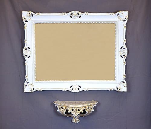 Shelf Console Table + Mirror White/Gold cm 86 x 67 Baroque Venetian Faux Vintage