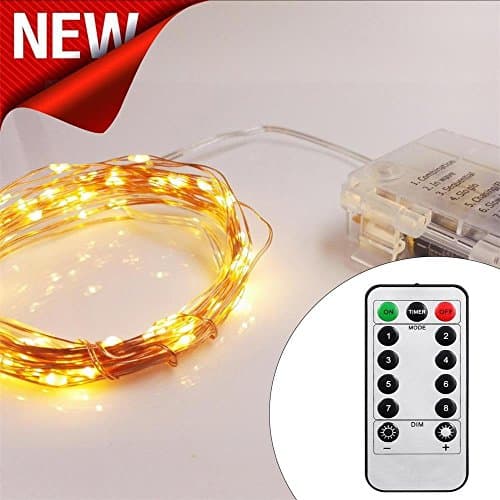 [Remote&Timer] Copper LED Fairy String Lights Battery Operated, 5M/16Ft, PRO 66 LED Starry Lights for Garden, Wedding, Party, Home (Dimmable, Ip65 Waterproof, Warm White)
