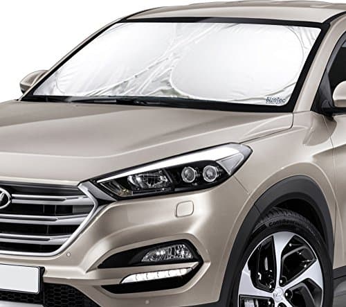 Car Windscreen and Windshield Sunshade: BlizeTec Premium Front Window Protector with Blind Spot Mirrors and Dashboard Anti-Slip Pad; Sedan and SUV Friendly