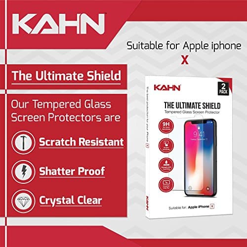 kahn Tempered Glass Screen Protector for Apple iPhone X, XS and 11 Pro, Scratch Resistant, Shatterproof, High Touch Sensitivity (Pack of 2)