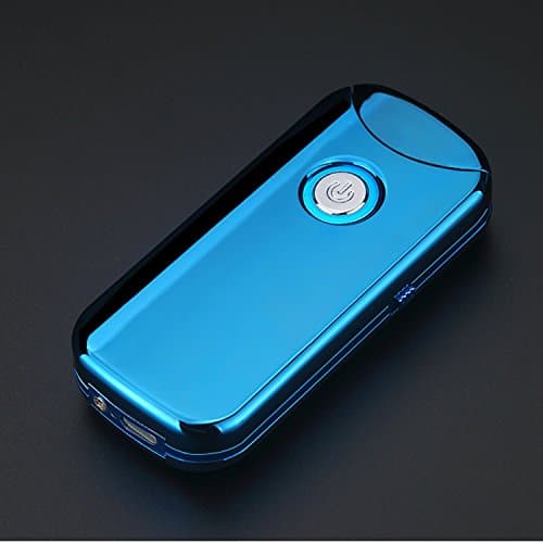 USB Lighter Modesty Mini Electric Rechargeable Automatically Open Double Arc Beam Cigarette Lighter Windproof Flameless Touch Switch USB Cable included Men Present(Blue)- EC003