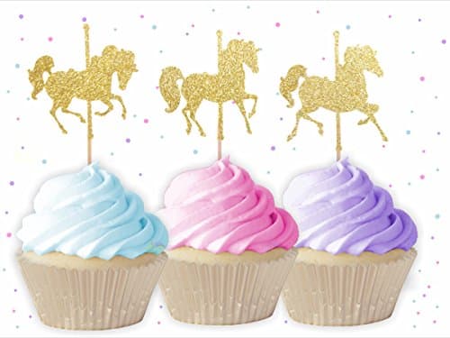 Glitter Carousel Horse Cupcake Toppers