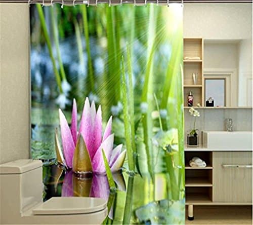 Lotus printing under the sun-proof waterproof mildew polyester shower curtain Waterproof Partition with12 Roller Ring , 180*180cm