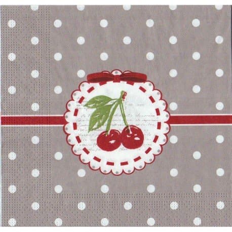 Cherry and Small White Dots on a grey background set of 20 Paper Napkins 33 x 33 cm