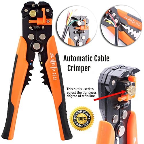 Electrical Terminal Wire Cutter Professional Multifunctional Heavy Duty Stripper Stripping Cutting Tool Automatic Self Adjusting Ratchet 10-22 AWG Insulated and Non- Insulated Terminals Cable Crimper (Orange)