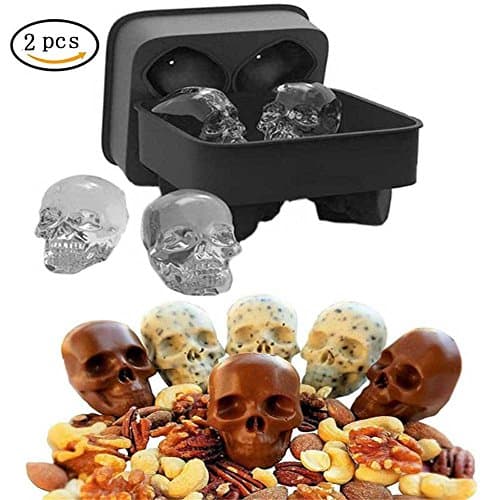 4 Cavity Skull Shape 3D Ice Cube Mold Maker Bar Party Silicone Trays Chocolate Mold Ice Cream Tools Whiskey Ice and Cocktails (4 Cavity Skull 2PCS)