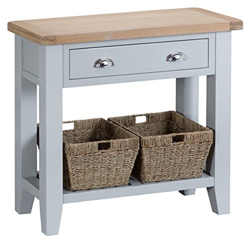 Taunton Grey Painted Compact Console Table 1 Drawer 2 Basket with Lime wash Oak Tops