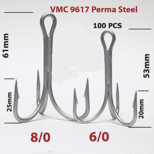 VMC Treble Hooks Pattern 9617PS Size 8/0 Perma Flying C's Pike Rapala Lures 100pcs