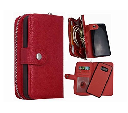 S8 Plus Wallet Case, Hynice Detachable Galaxy S8 Plus Case PU Leather Wallet Purse With Card Holder Zipper Pocket Removable Back Cover Shell Wrist Strap for Samsung Galaxy S8 Plus (Litchi-Red)