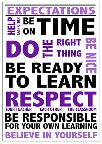 Classroom Expectations A2 poster suitable for Secondary and Primary school teachers (Purple)