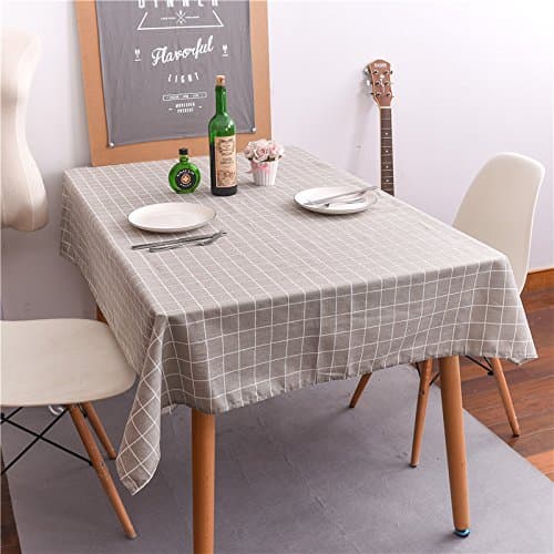 YUTIANHOME Tablecloth Rectangular Cotton Linen Dining Table/Picnic Cloth, Concise Grey Checkered Design,39 x 55 inches