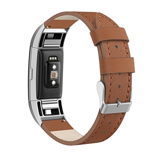 Fitbit Charge 2 Band Genuine Leather Strap, RETECK Classic Adjustable Replacement Wristband for Fitbit Charge 2 Women Men Accessories Large (6.2"- 8.4") - Vintage Brown