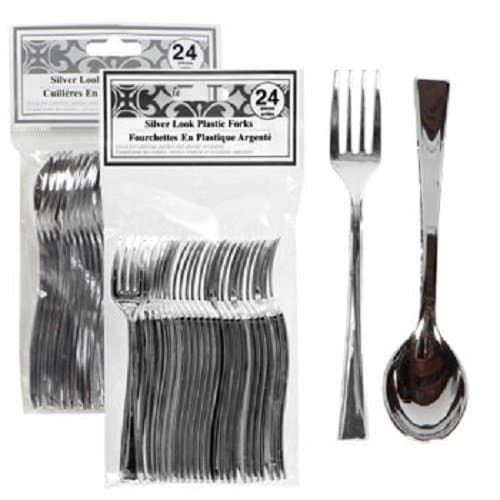 48 Pack: Silver Plastic Mini Forks &amp; Spoons, (24 forks &amp; 24 spoons) by Greenbriar