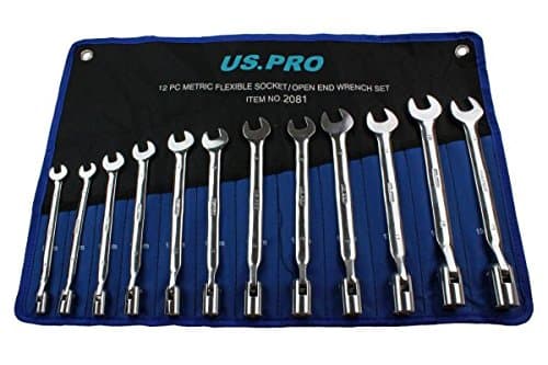 US PRO 12PC Flexible Head Socket/Open End Spanner Set Metric 8-19mm B2081
