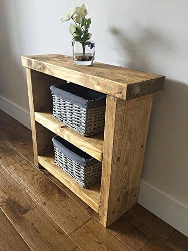 Solid Rustic Handmade Pine side/lamp/end table, finished in a Chunky Country Oak effect (mk2) (Medium Oak, 70cm High)