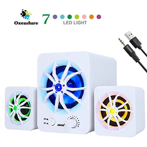 LED Computer Speaker, USB Powered One Subwoofer, 2x Satellite Speaker Wired Laptop Speakers Small Computer Speakers for PC, Echo Dot, Black